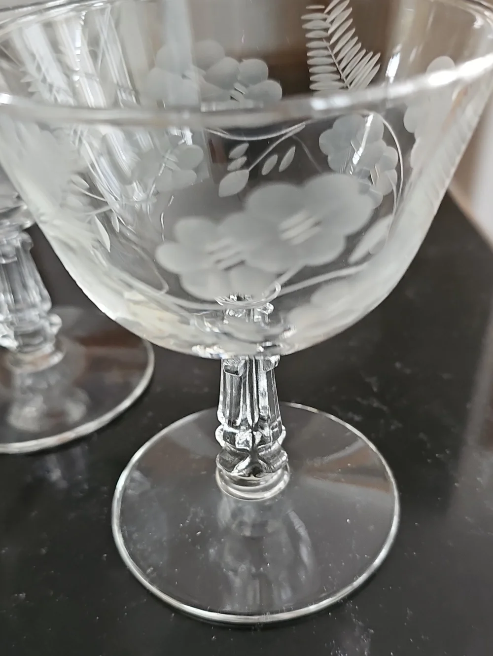 4 Vintage Etched Sherbert Glasses